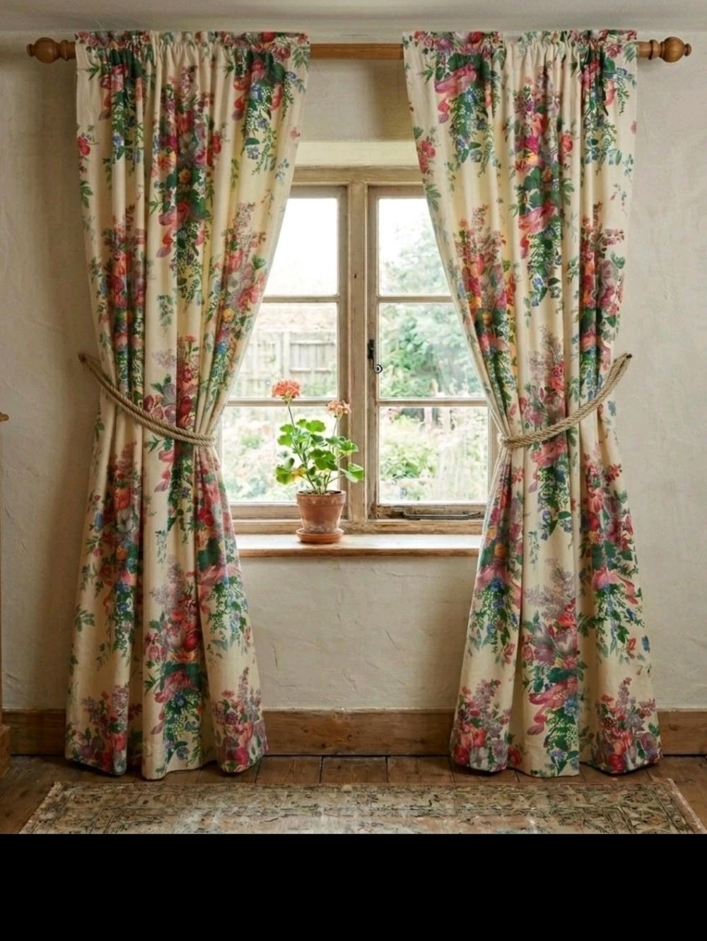 Vintage Croscill English Garden Floral Chintz Lined Curtain Panels 2 Panels